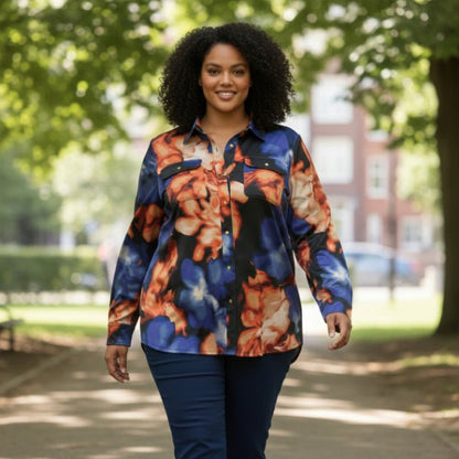 Thomas & Olivia Plus Size Printed Blouse – Button Down Stretch Shirt - ZumBuys