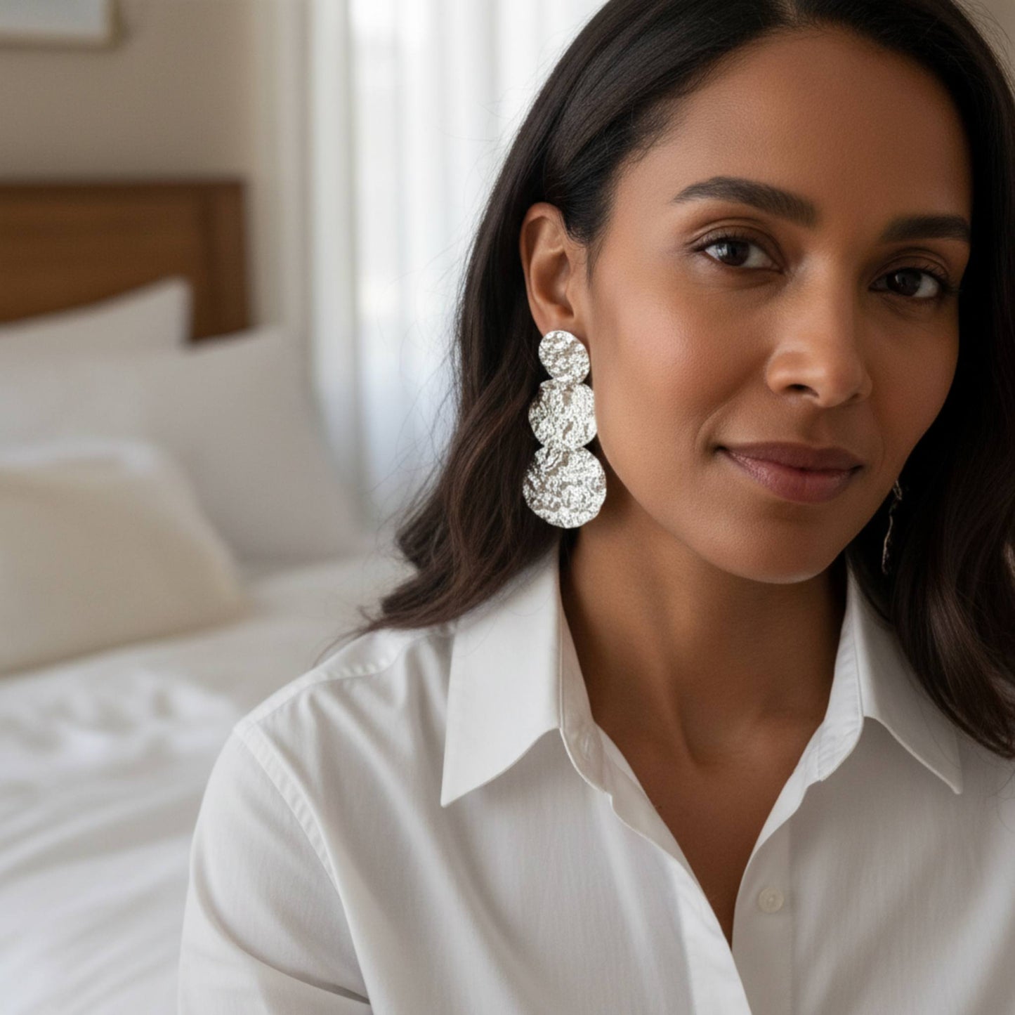 Triple Hammered Disc Earrings - ZumBuys