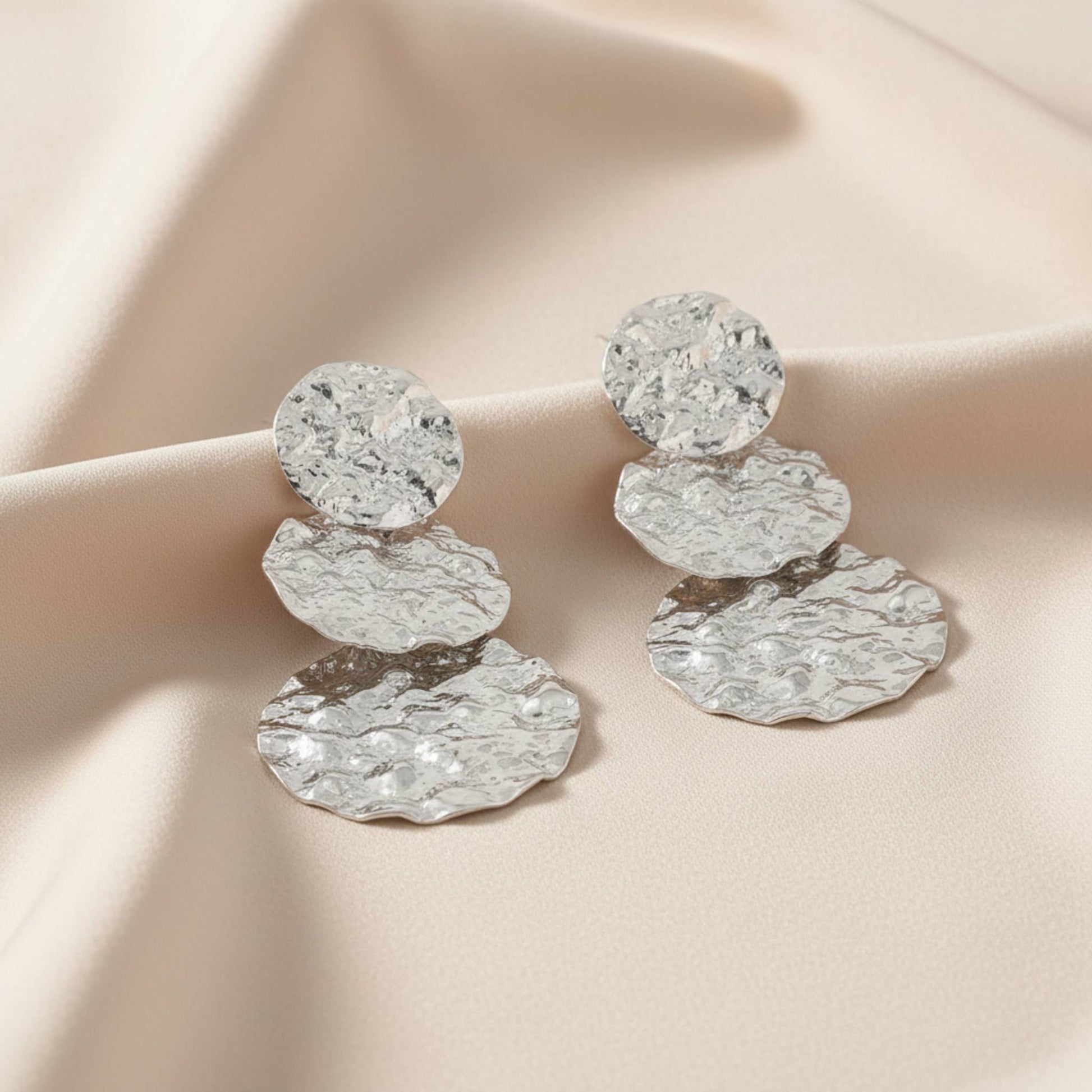 Triple Hammered Disc Earrings - ZumBuys