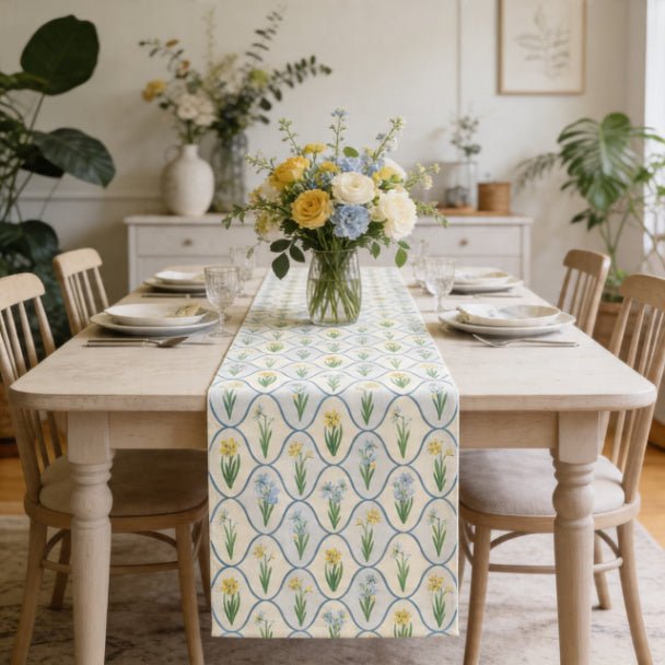 Tulip Fleur Table Runner – Spring Floral Table Runner in Cotton Twill or Polyester - ZumBuys