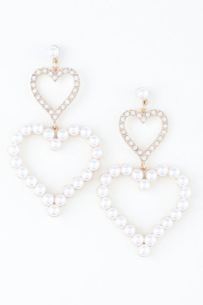 Twin Pearl Jewel Heart Drop Earrings - ZumBuys