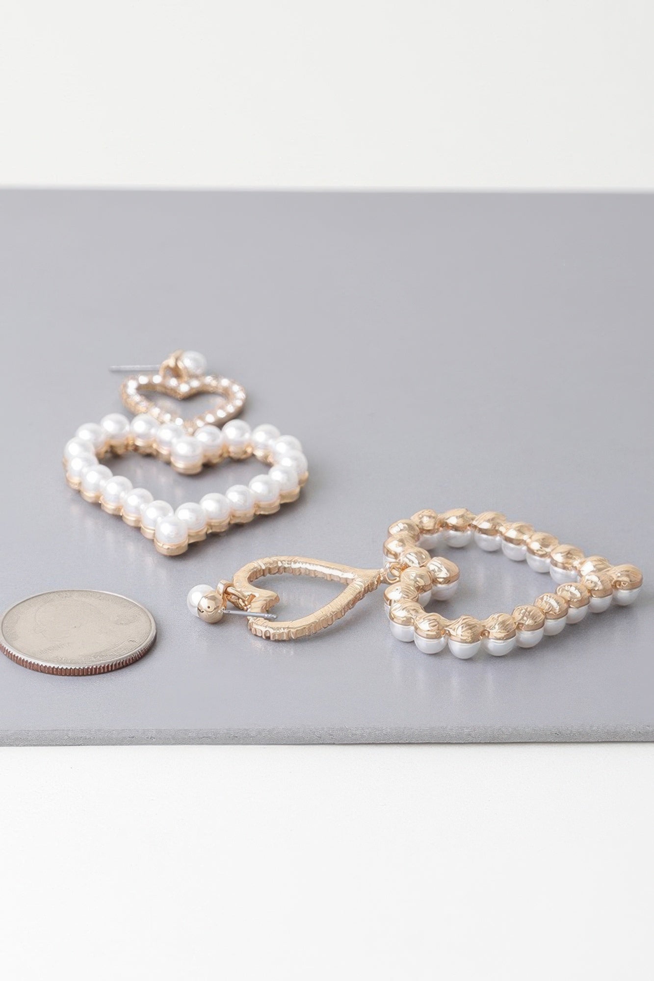 Twin Pearl Jewel Heart Drop Earrings - ZumBuys