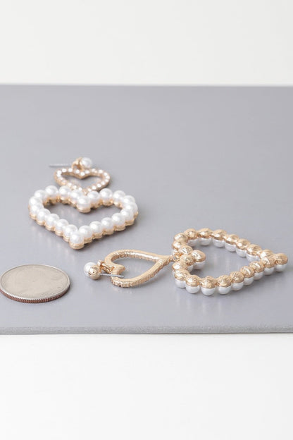 Twin Pearl Jewel Heart Drop Earrings - ZumBuys