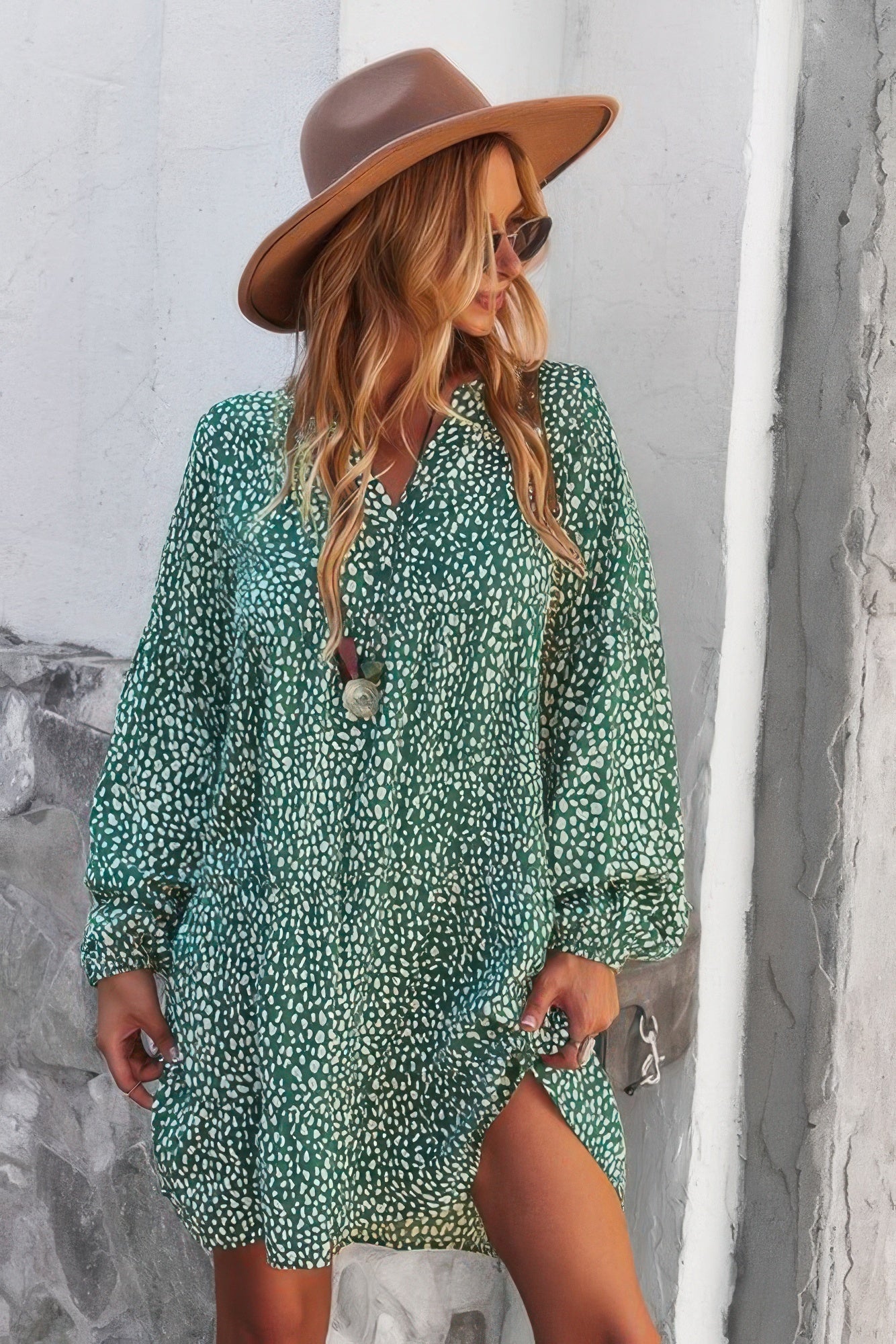 V Neck Polka Dot Tunic Dress - ZumBuys