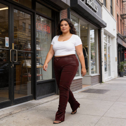 Velvet Pu Ruched Pants - ZumBuys