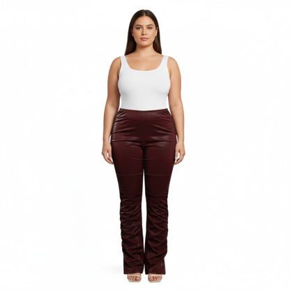 Velvet Pu Ruched Pants - ZumBuys