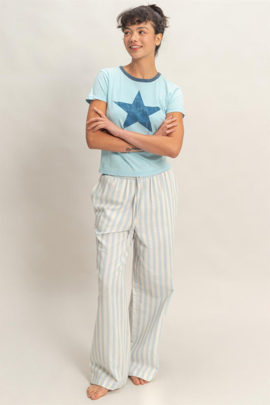 Vertical Striped Elastic Waist Wide - Leg Pants for Women – Casual Drawstring Pants - ZumBuys