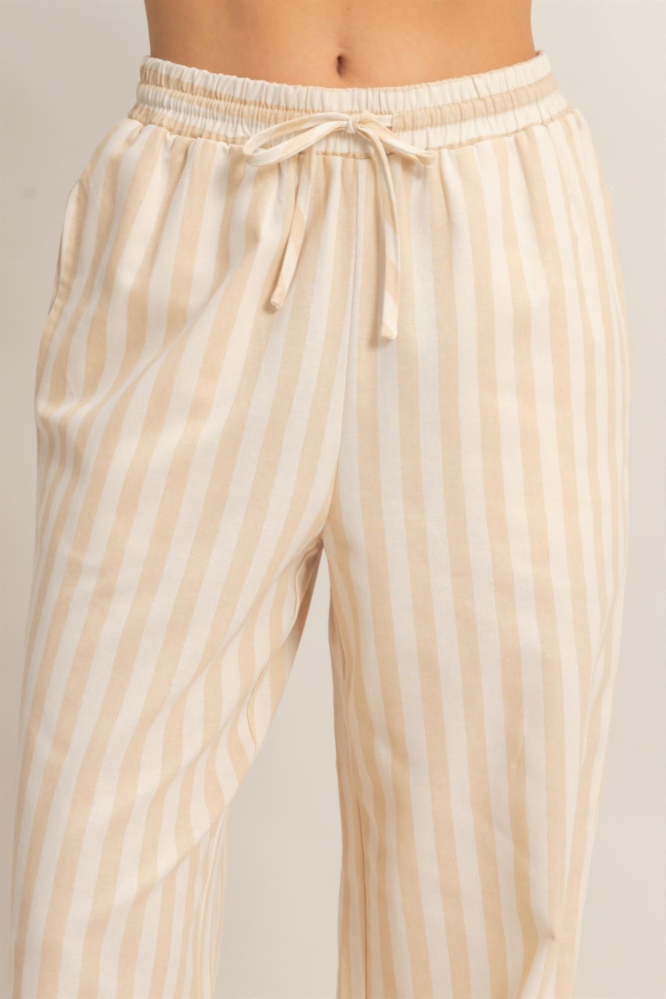 Vertical Striped Elastic Waist Wide - Leg Pants for Women – Casual Drawstring Pants - ZumBuys