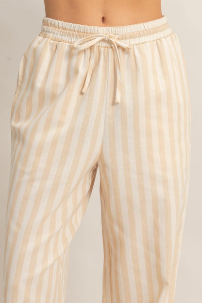 Vertical Striped Elastic Waist Wide - Leg Pants for Women – Casual Drawstring Pants - ZumBuys