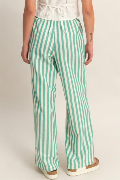Vertical Striped Elastic Waist Wide - Leg Pants for Women – Casual Drawstring Pants - ZumBuys