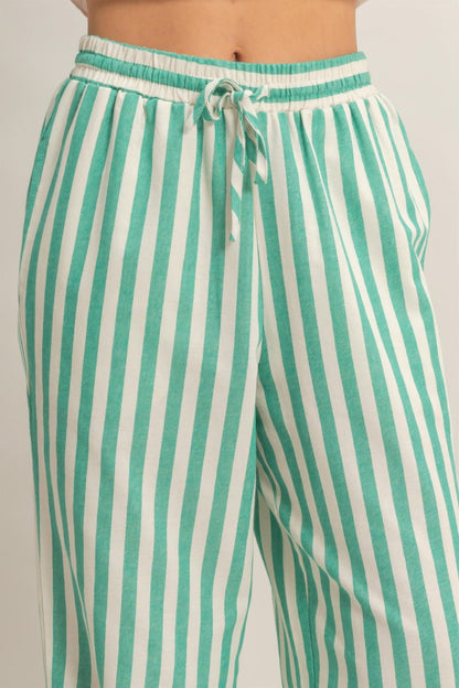 Vertical Striped Elastic Waist Wide - Leg Pants for Women – Casual Drawstring Pants - ZumBuys