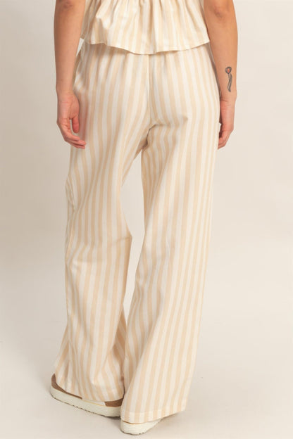 Vertical Striped Elastic Waist Wide - Leg Pants for Women – Casual Drawstring Pants - ZumBuys
