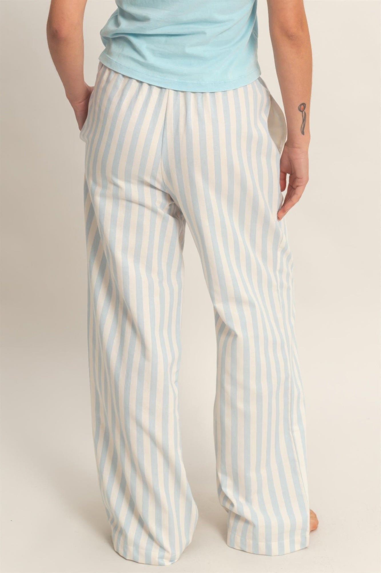 Vertical Striped Elastic Waist Wide - Leg Pants for Women – Casual Drawstring Pants - ZumBuys
