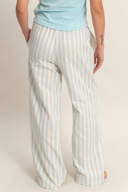 Vertical Striped Elastic Waist Wide - Leg Pants for Women – Casual Drawstring Pants - ZumBuys