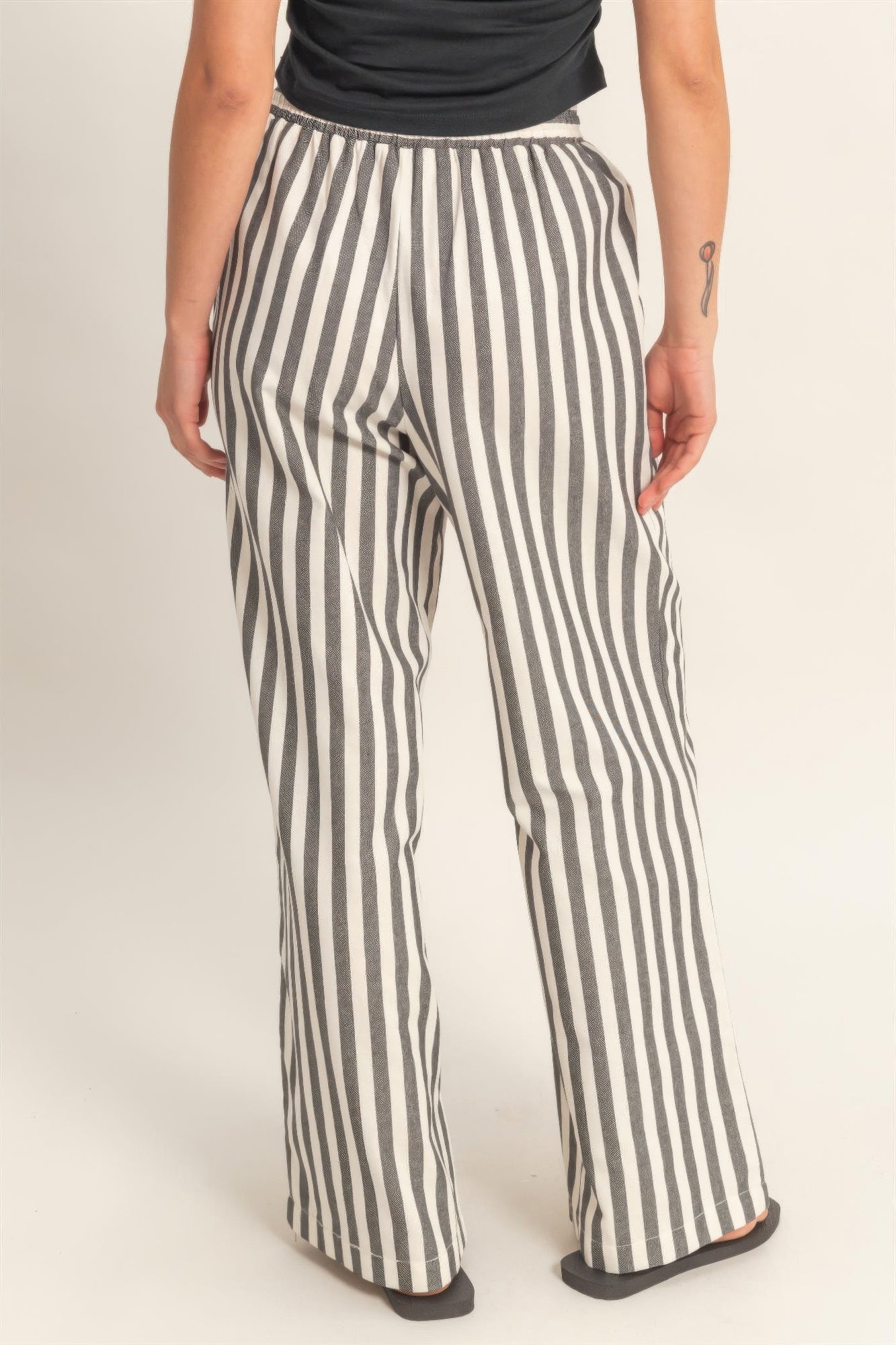 Vertical Striped Elastic Waist Wide - Leg Pants for Women – Casual Drawstring Pants - ZumBuys