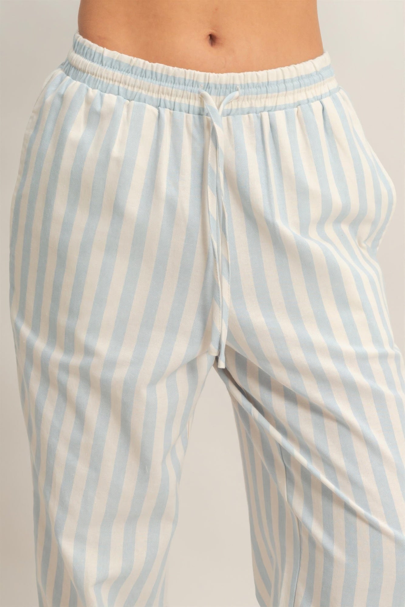 Vertical Striped Elastic Waist Wide - Leg Pants for Women – Casual Drawstring Pants - ZumBuys