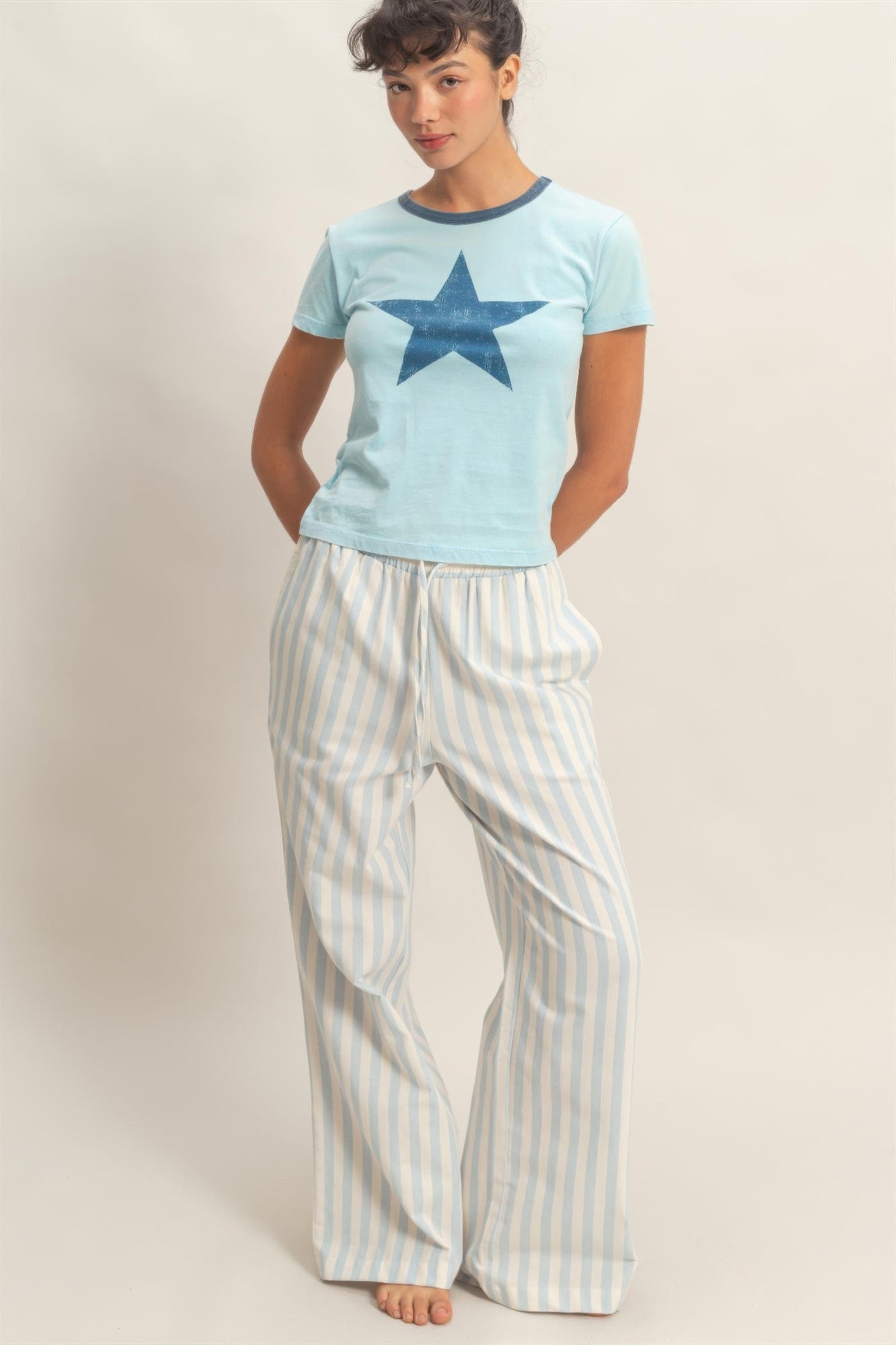 Vertical Striped Elastic Waist Wide - Leg Pants for Women – Casual Drawstring Pants - ZumBuys