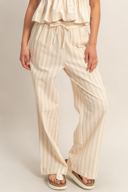Vertical Striped Elastic Waist Wide - Leg Pants for Women – Casual Drawstring Pants - ZumBuys
