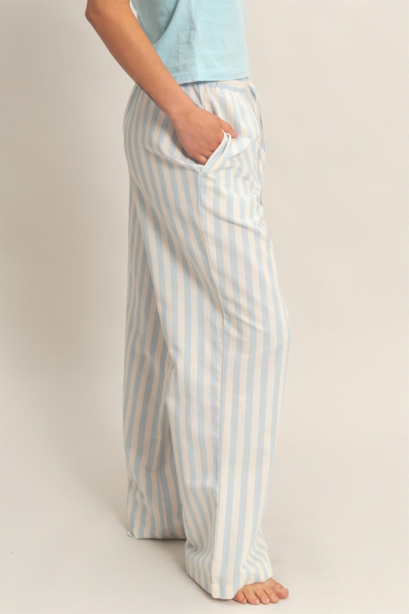 Vertical Striped Elastic Waist Wide - Leg Pants for Women – Casual Drawstring Pants - ZumBuys