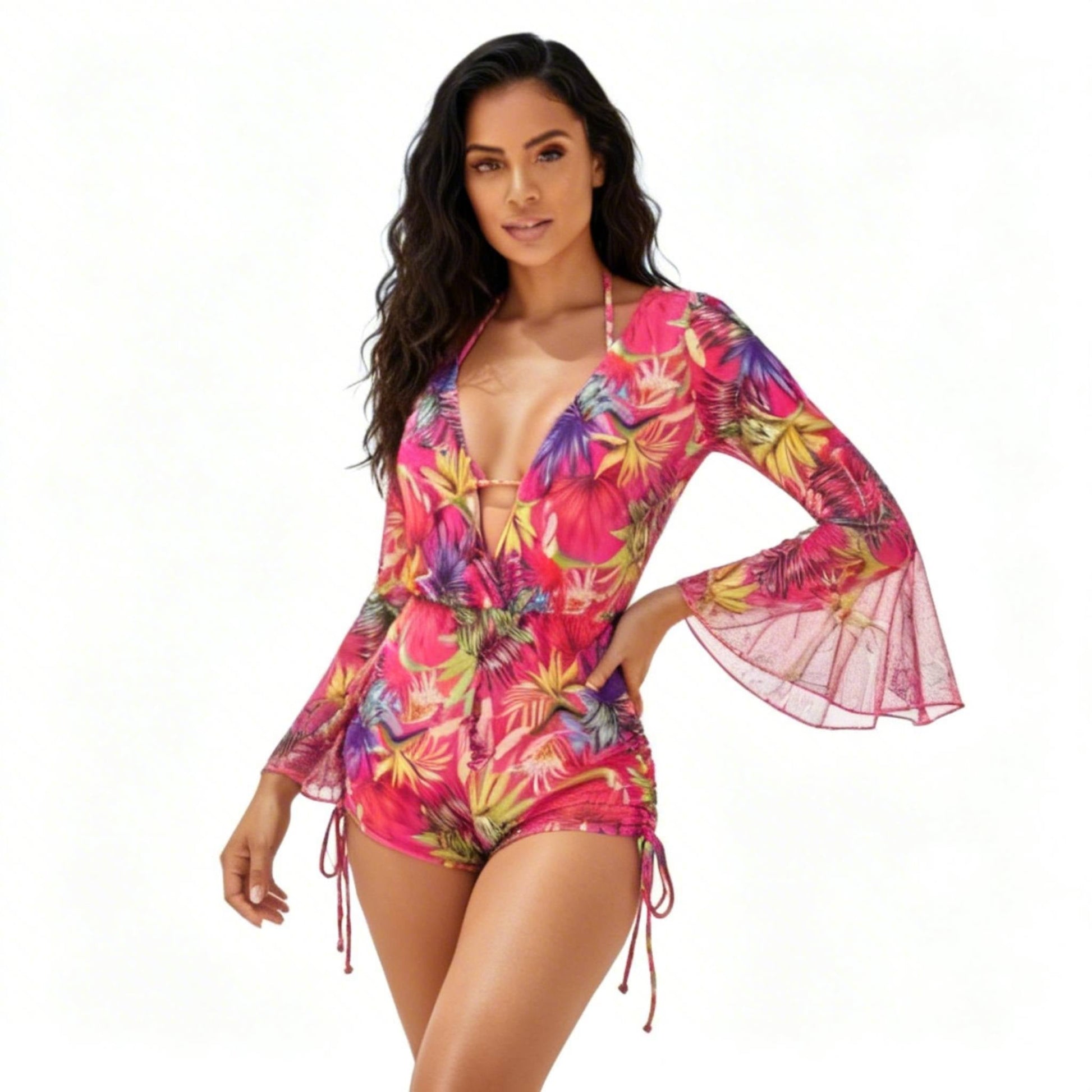 Vibrant Tropical Print 3 - piece Bikini & Mesh - ZumBuys