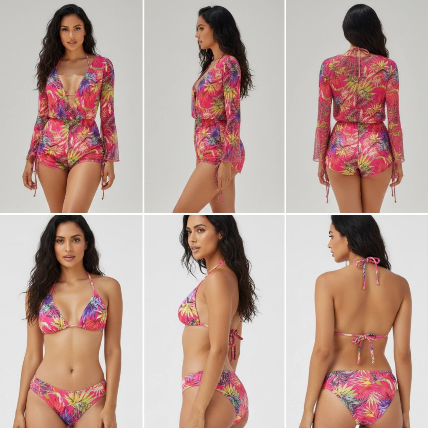 Vibrant Tropical Print 3 - piece Bikini & Mesh - ZumBuys