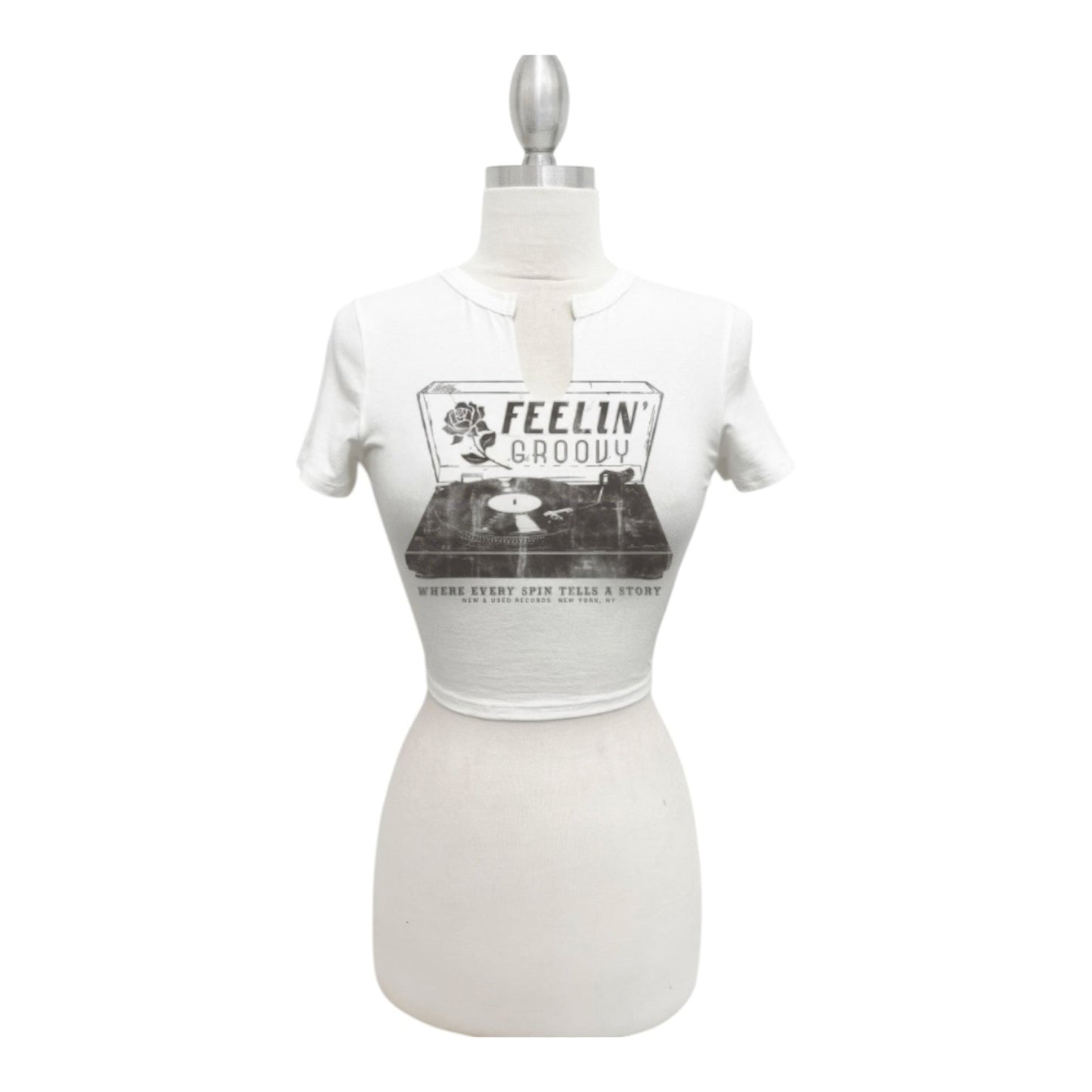 Vintage Groove Graphic Crop Tee – Retro Fitted Women’s Crop Top - ZumBuys