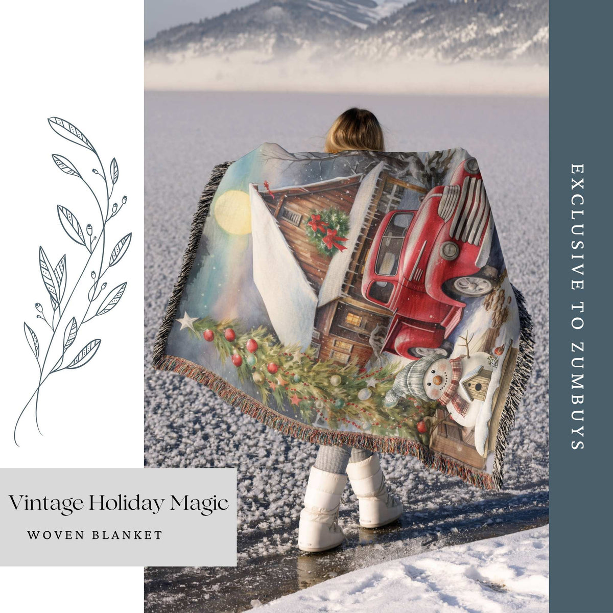 Vintage Holiday Magic Woven Blanket - ZumBuys