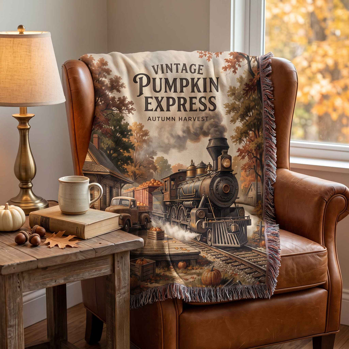 Vintage Pumpkin Express Woven Blanket - ZumBuys