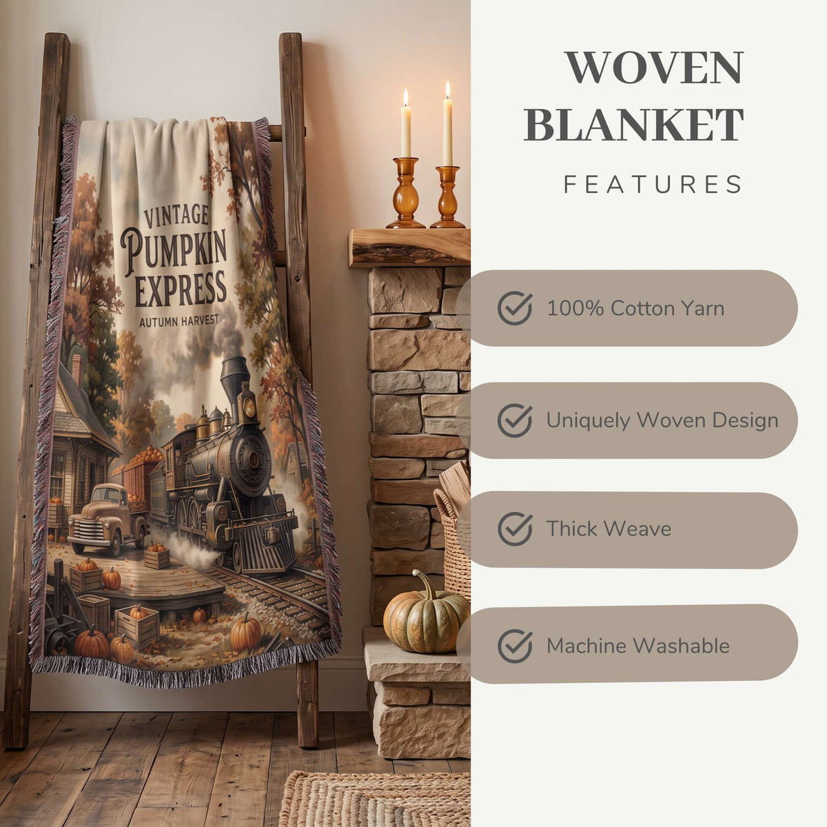 Vintage Pumpkin Express Woven Blanket - ZumBuys