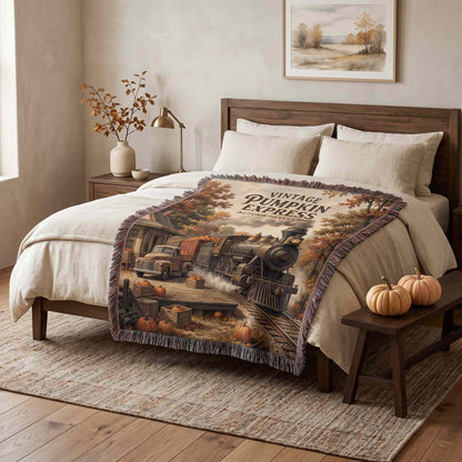 Vintage Pumpkin Express Woven Blanket - ZumBuys