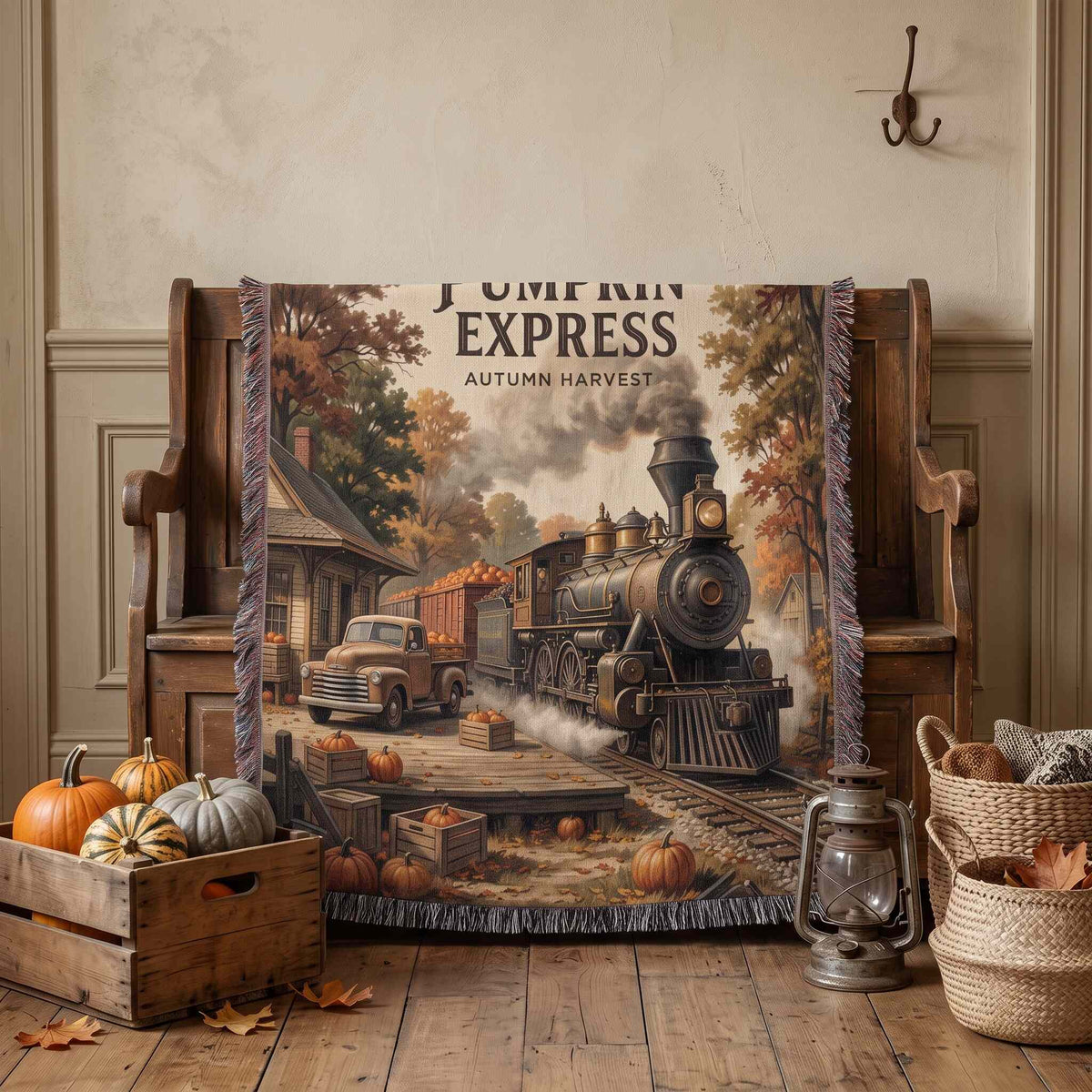 Vintage Pumpkin Express Woven Blanket - ZumBuys
