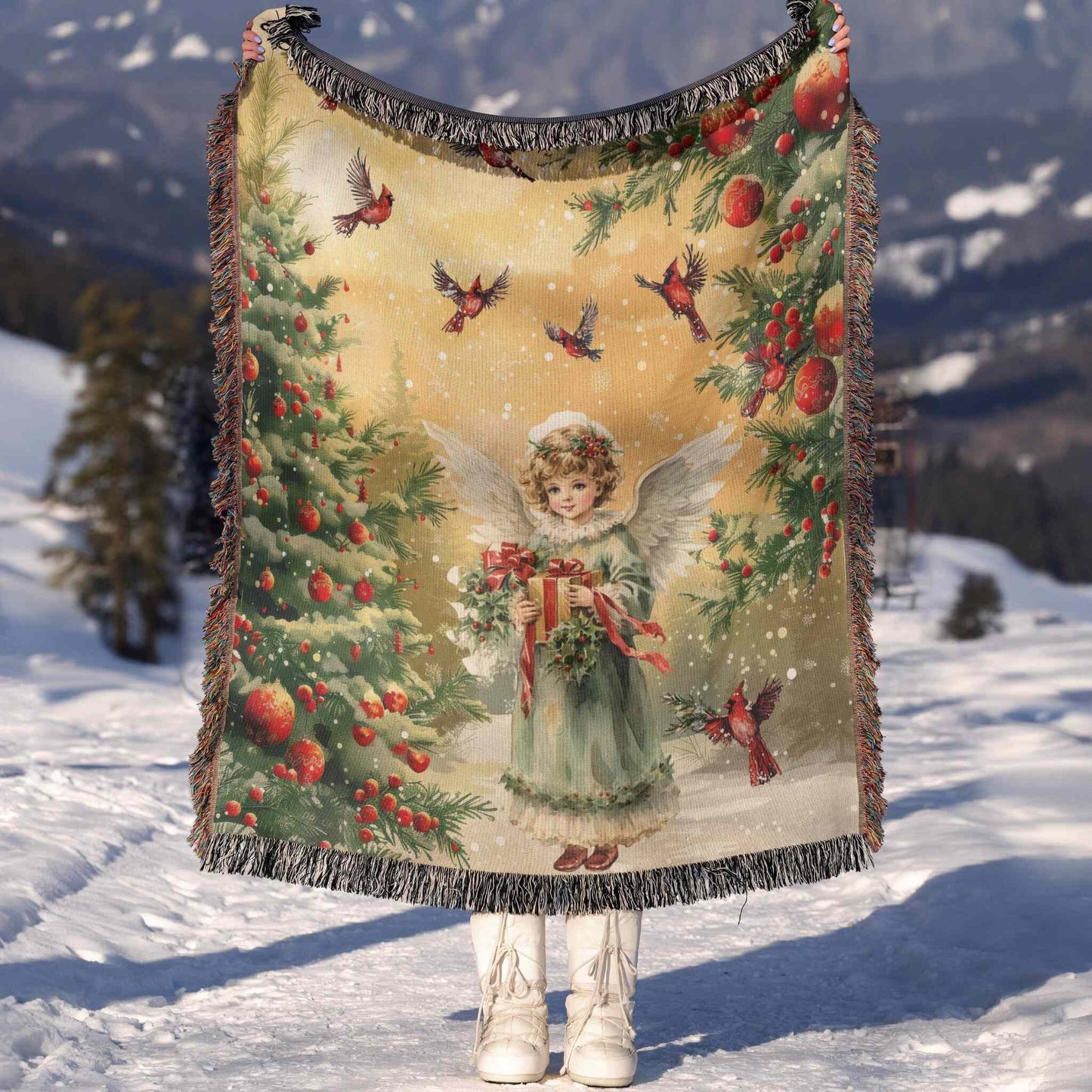 Vintage Woodland Angel Woven Blanket - ZumBuys