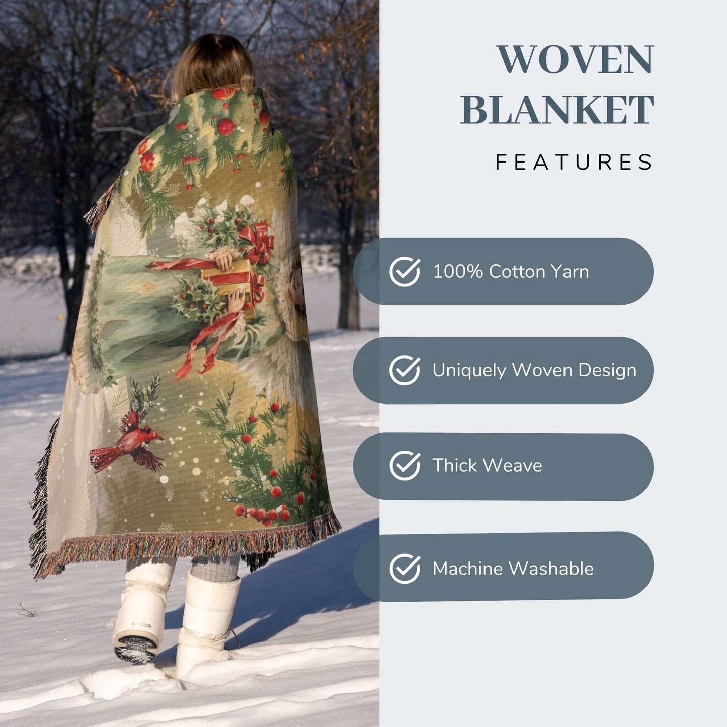 Vintage Woodland Angel Woven Blanket - ZumBuys