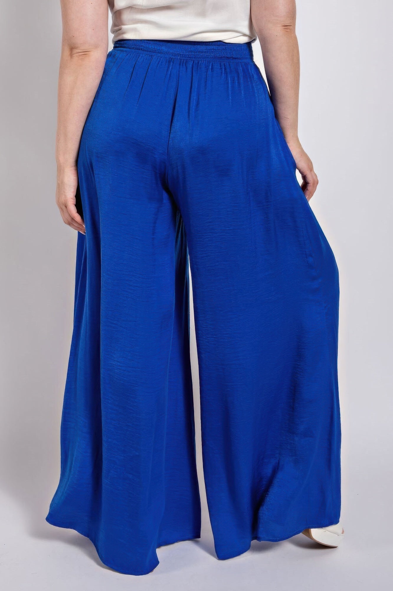 Washed Satin Wide Pants With Waist Smocked - ZumBuys