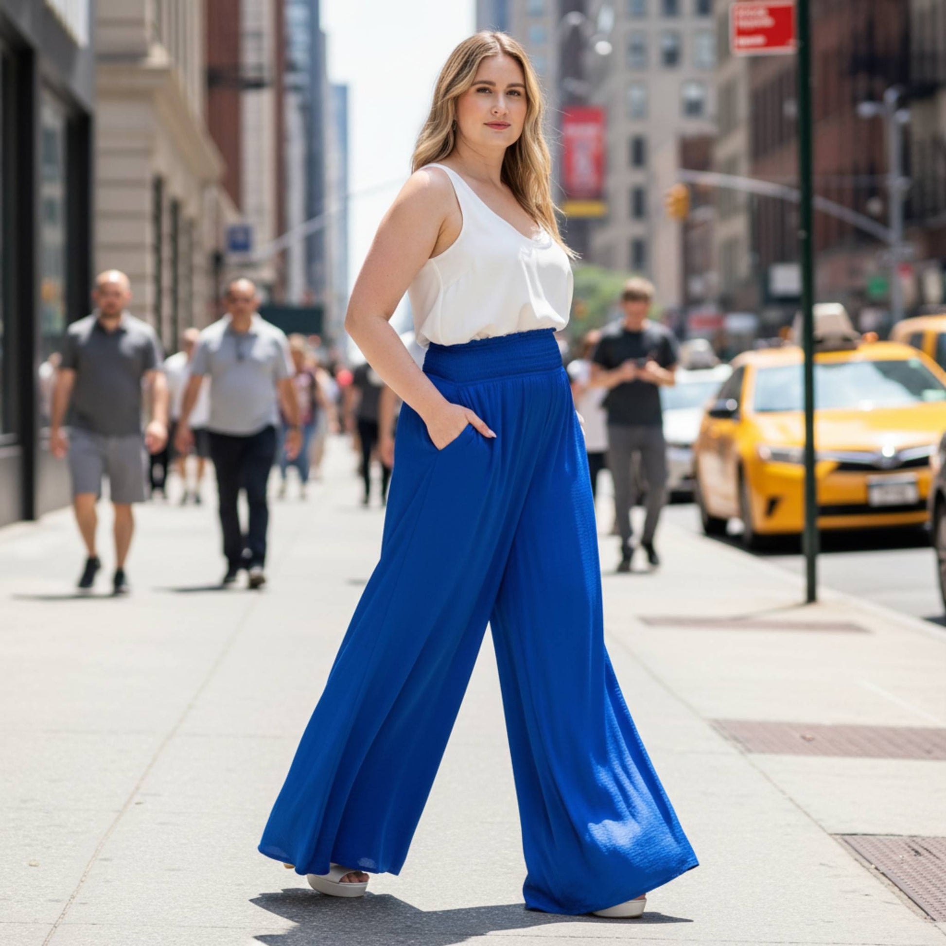 Washed Satin Wide Pants With Waist Smocked - ZumBuys