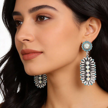 Western Jeweled Oval Concho Earrings - ZumBuys