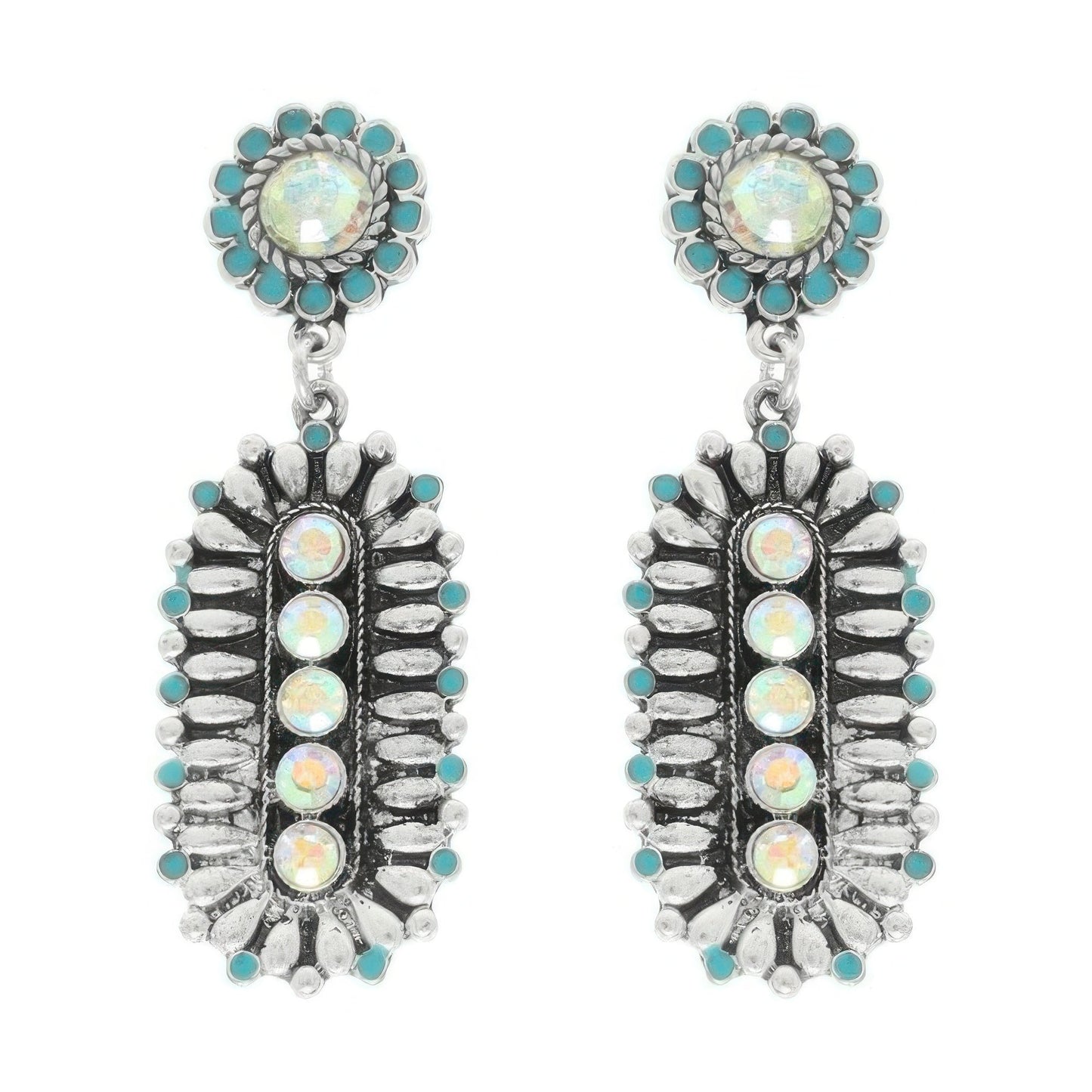 Western Jeweled Oval Concho Earrings - ZumBuys