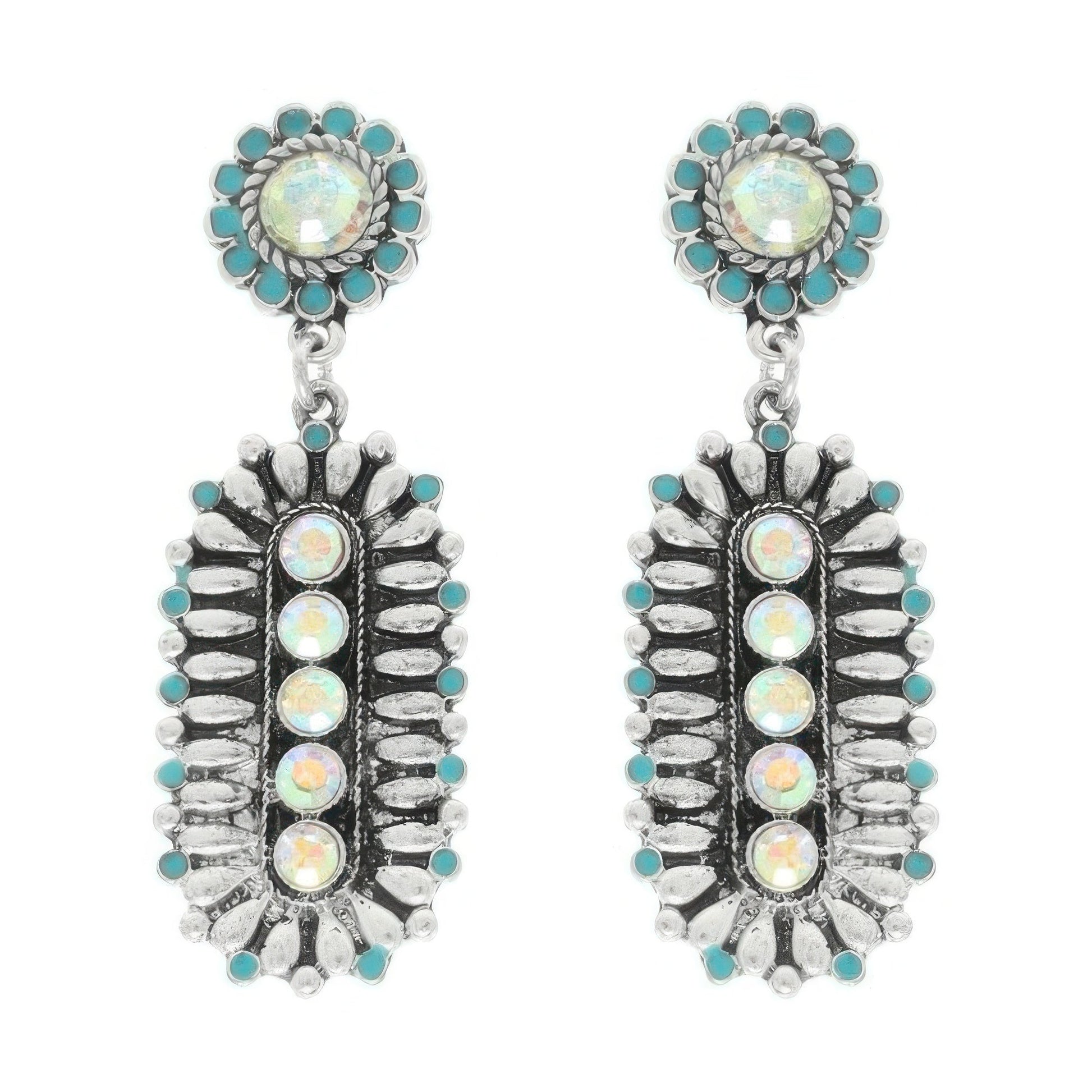 Western Jeweled Oval Concho Earrings - ZumBuys