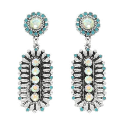Western Jeweled Oval Concho Earrings - ZumBuys