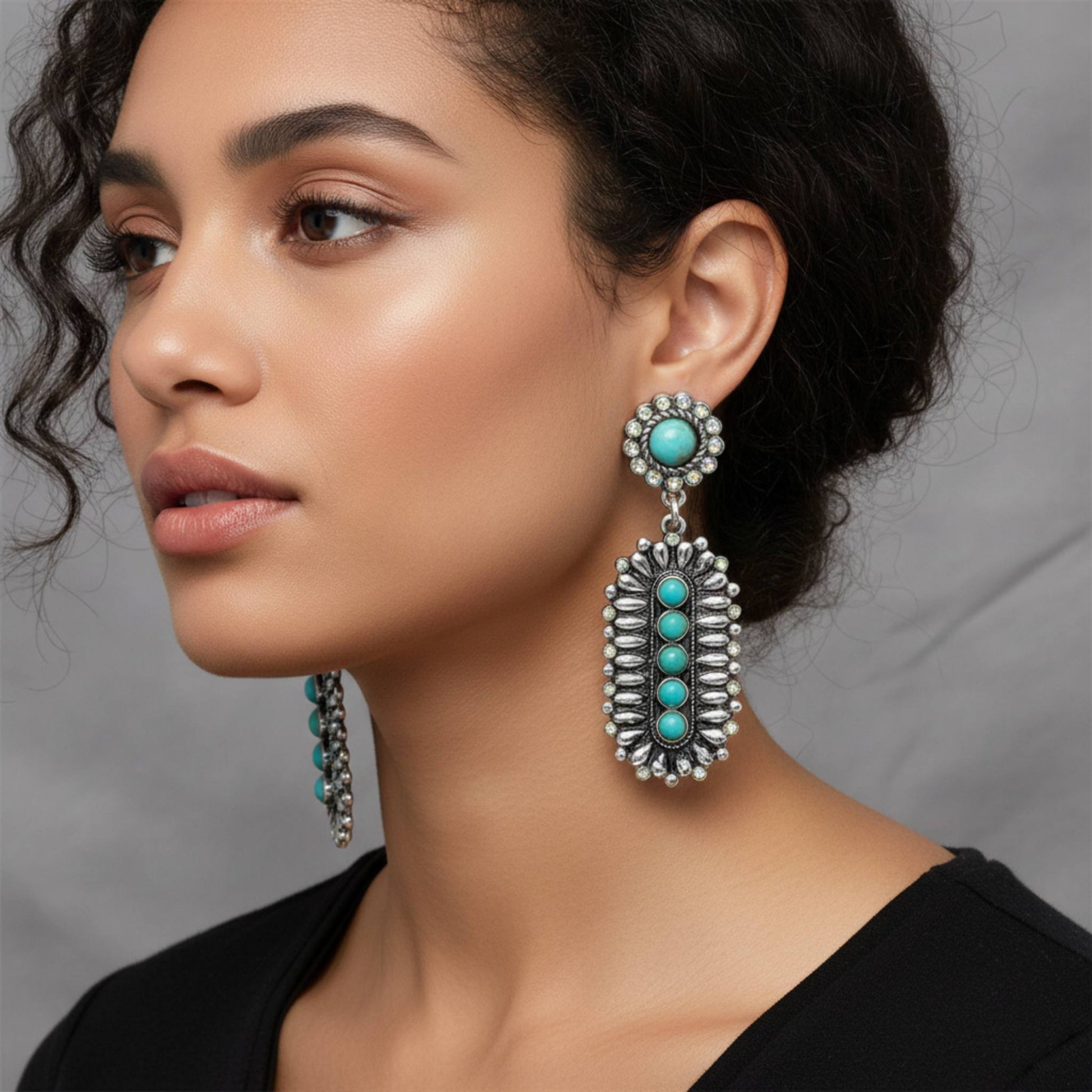 Western Jeweled Oval Concho Earrings - ZumBuys