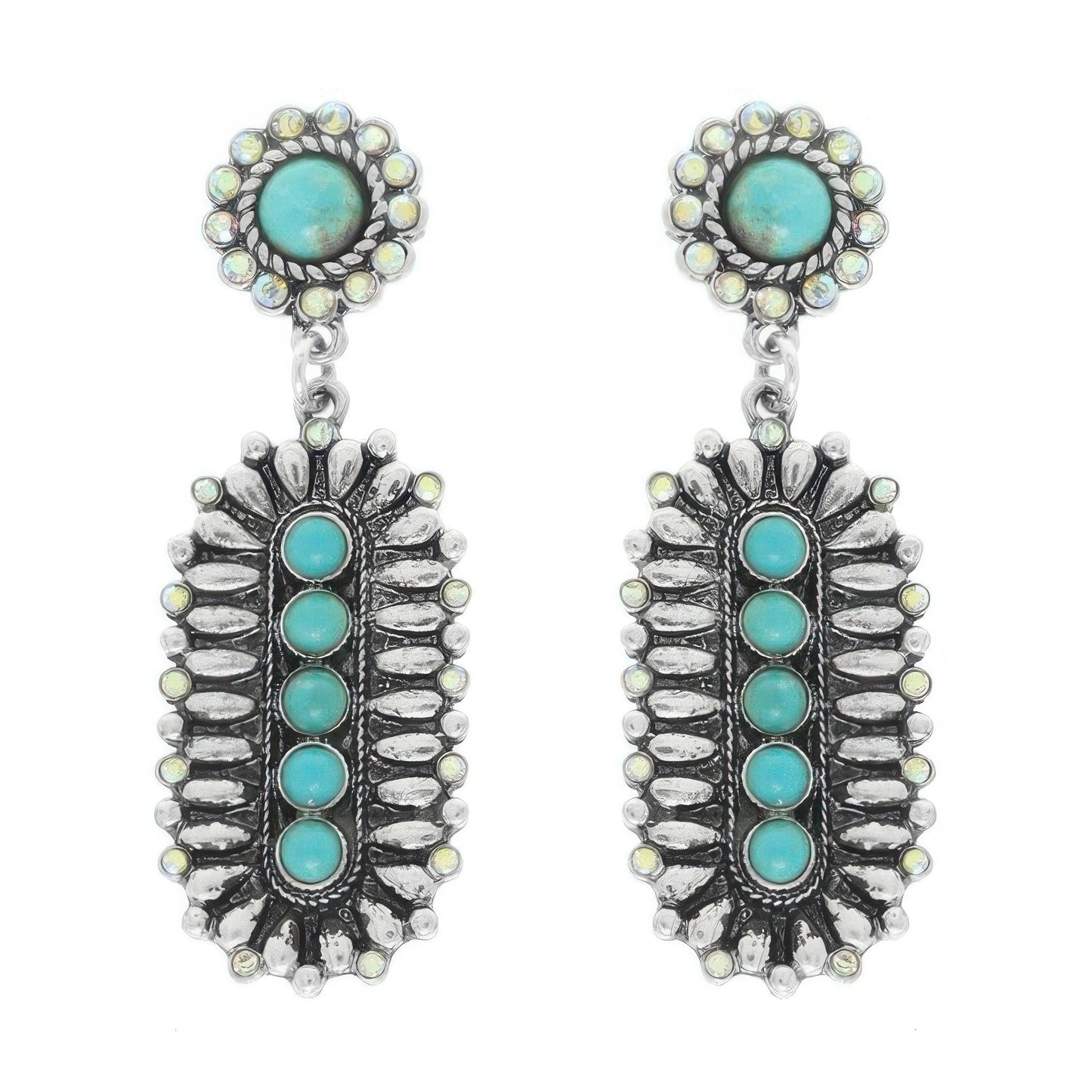 Western Jeweled Oval Concho Earrings - ZumBuys