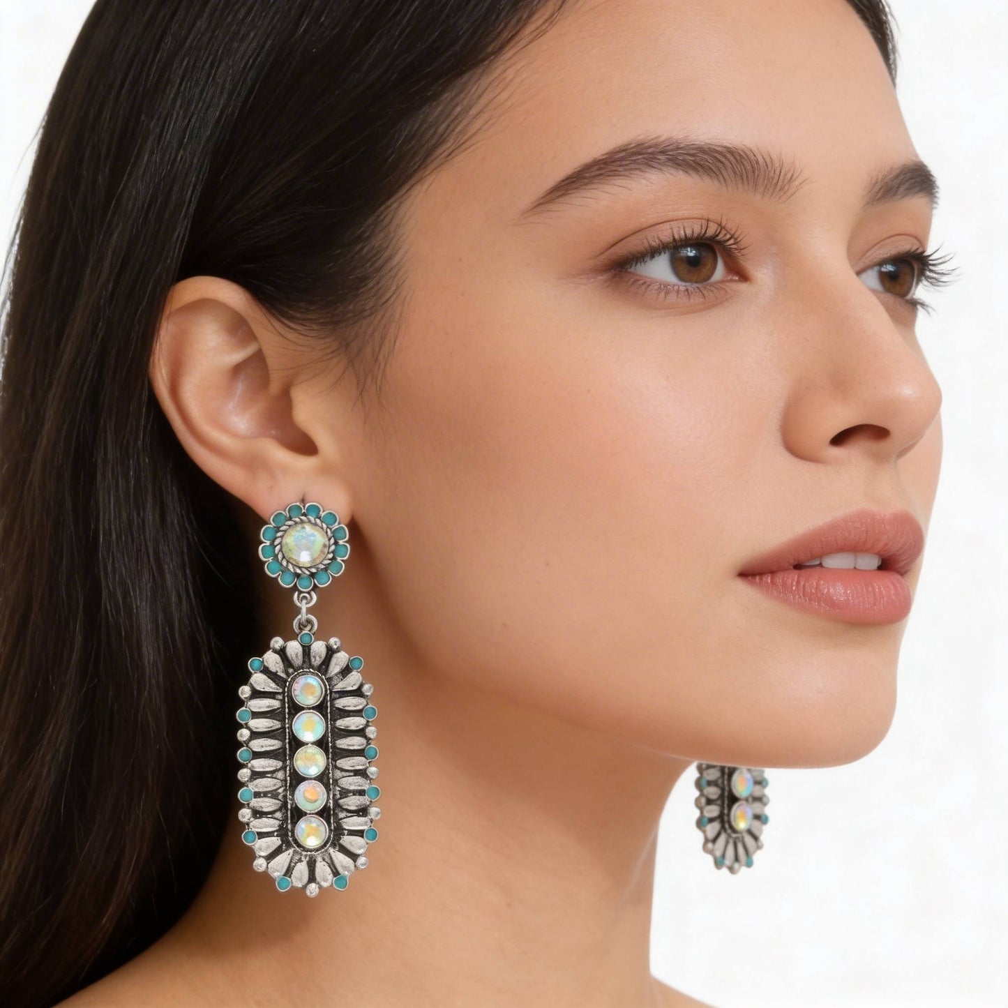 Western Jeweled Oval Concho Earrings - ZumBuys