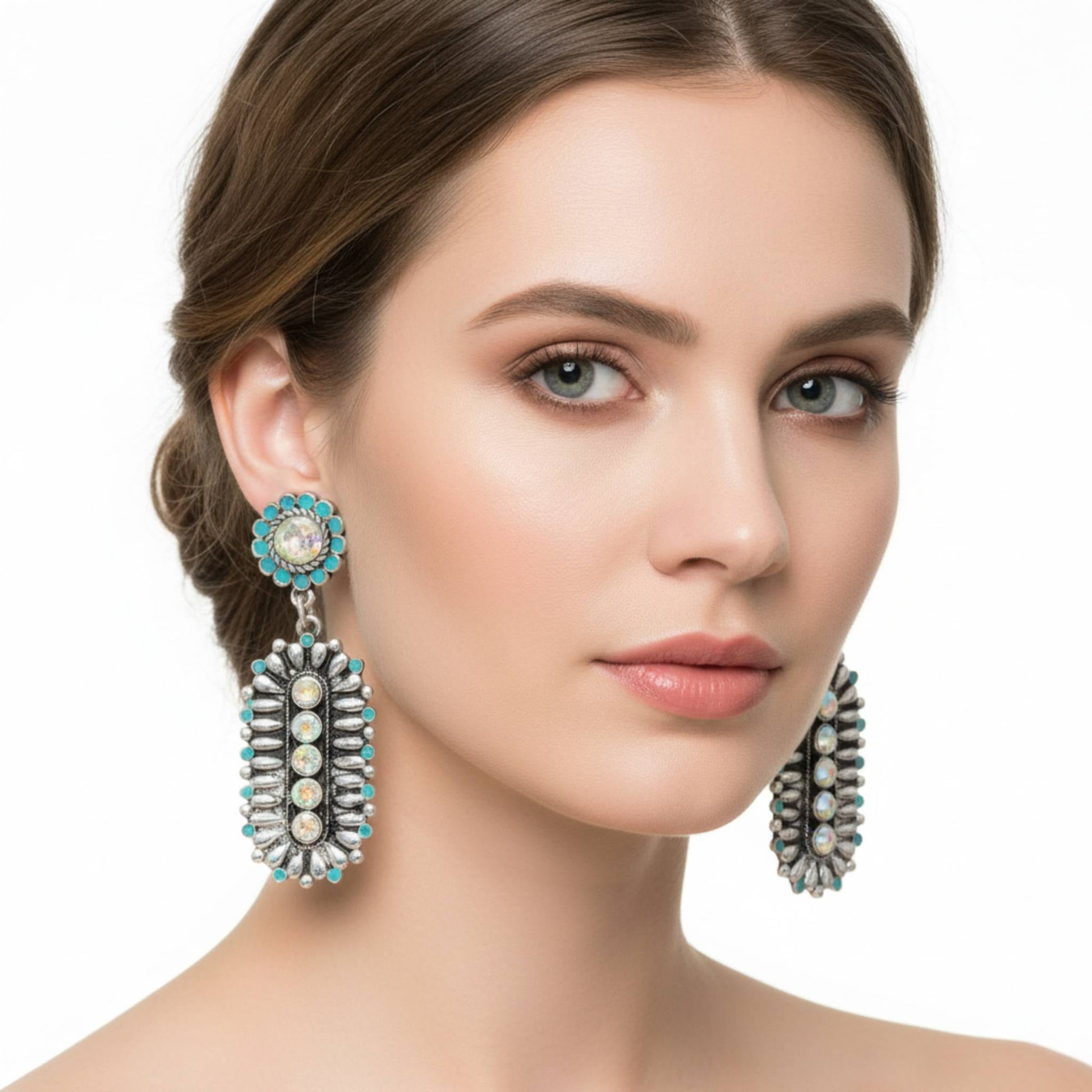 Western Jeweled Oval Concho Earrings - ZumBuys