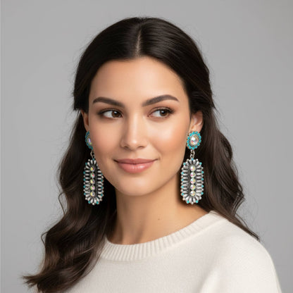 Western Jeweled Oval Concho Earrings - ZumBuys