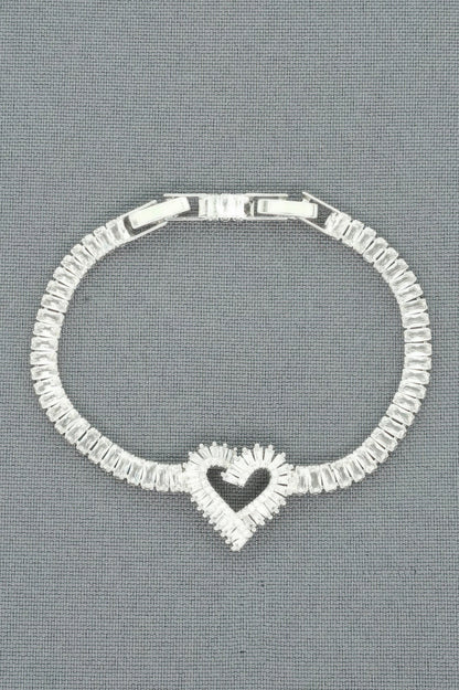 White Gold Plated Cz Heart Bracelet - ZumBuys