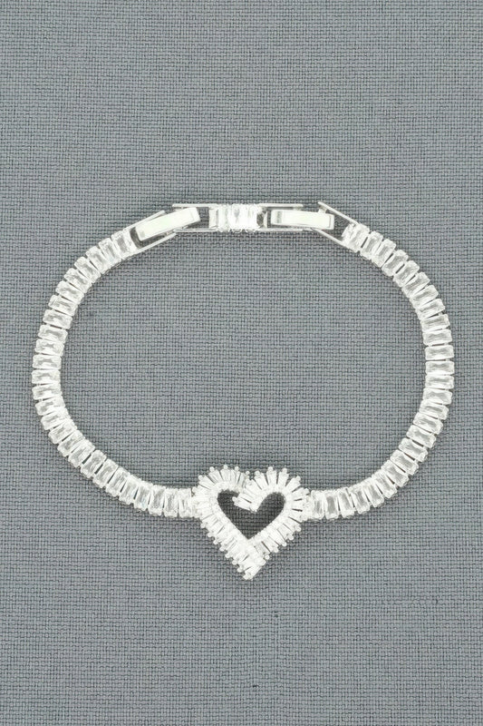 White Gold Plated Cz Heart Bracelet - ZumBuys