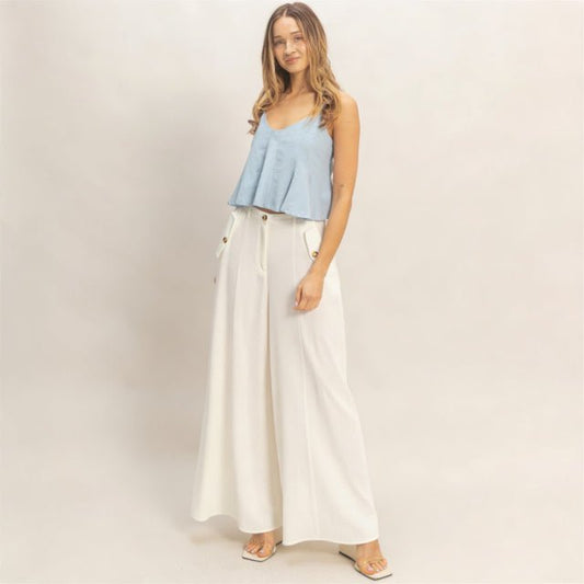 Wide - Leg Flap Pocket Pants – Tailored Women’s Linen Blend Trousers - ZumBuys