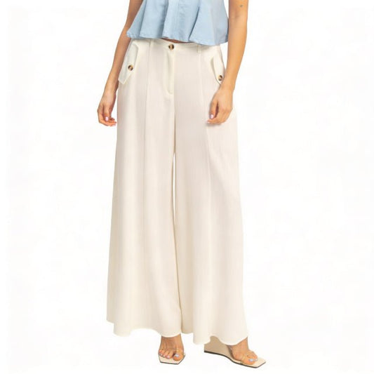 Wide - Leg Flap Pocket Pants – Tailored Women’s Linen Blend Trousers - ZumBuys