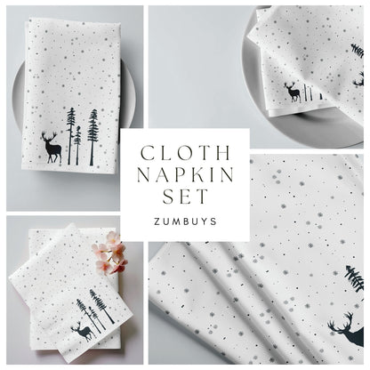 Winter Snow Deer Cloth Napkins (4PK) - ZumBuys