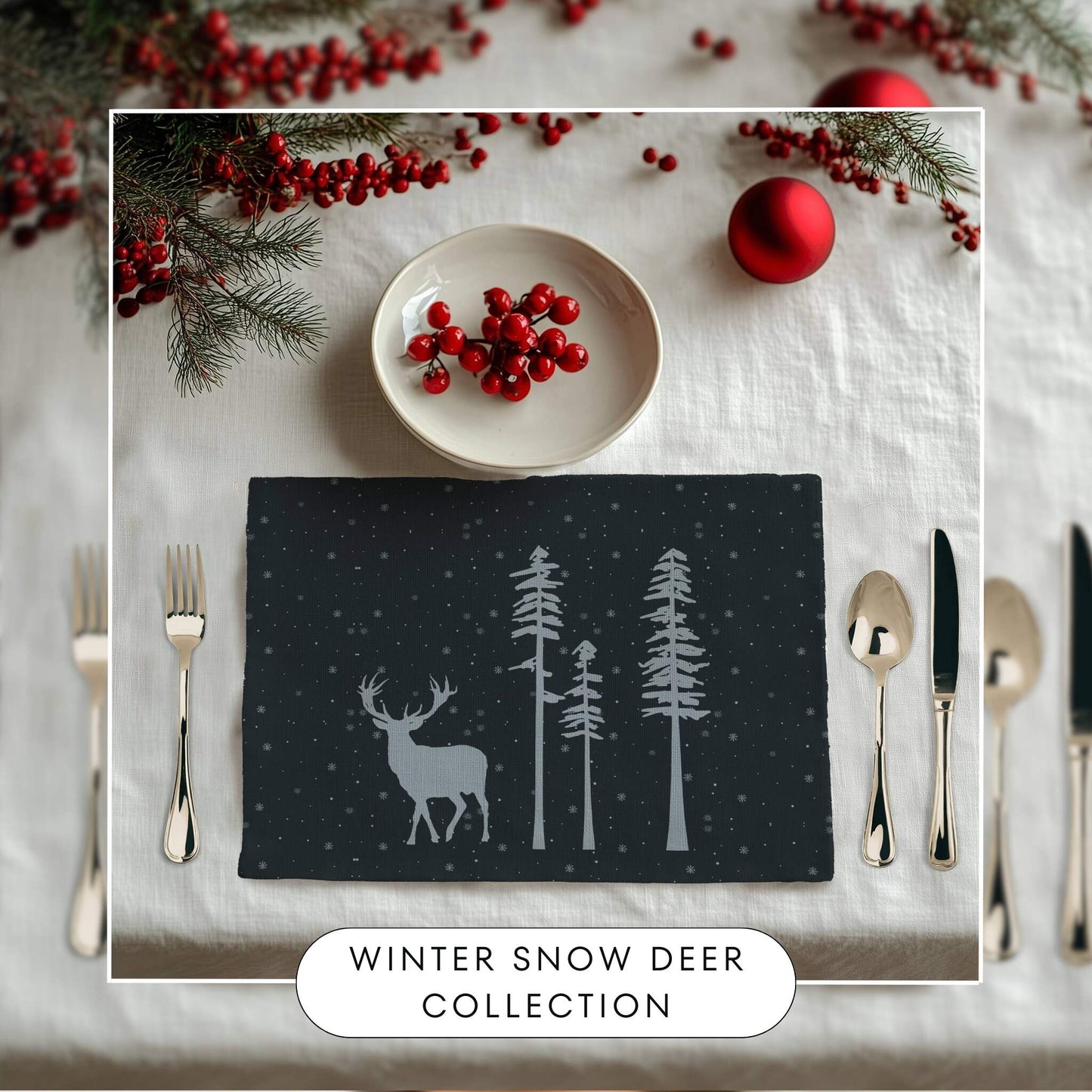 Winter Snow Deer Placemat, 2pc - ZumBuys